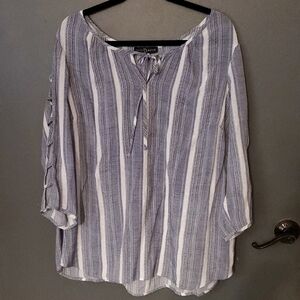 Fred David Gray and White Striped Blouse